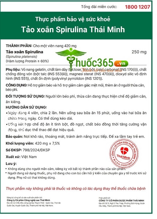 Tảo xoắn Spirulina Thái Minh